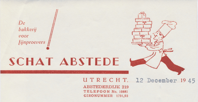 712023 Briefhoofd van een brief van Schat Abstede, [Brood- en Banketbakkerijen], Abstederdijk 219 te Utrecht.
